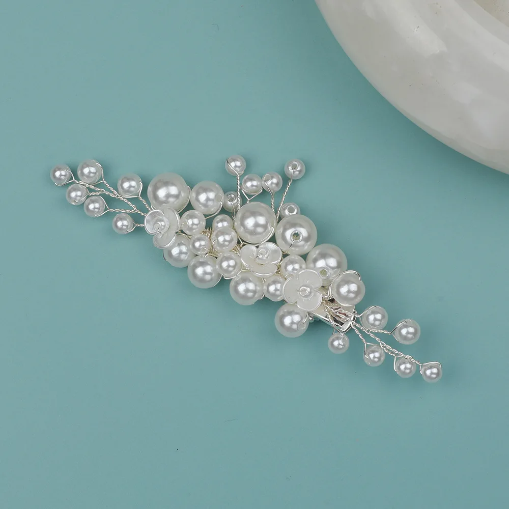 Korean Pearl Hairpin Handmade Mori Side Clip Wedding Photo Bride Headdress Xiuhe Cheongsam Gold-Plated Alloy Hair Accessories