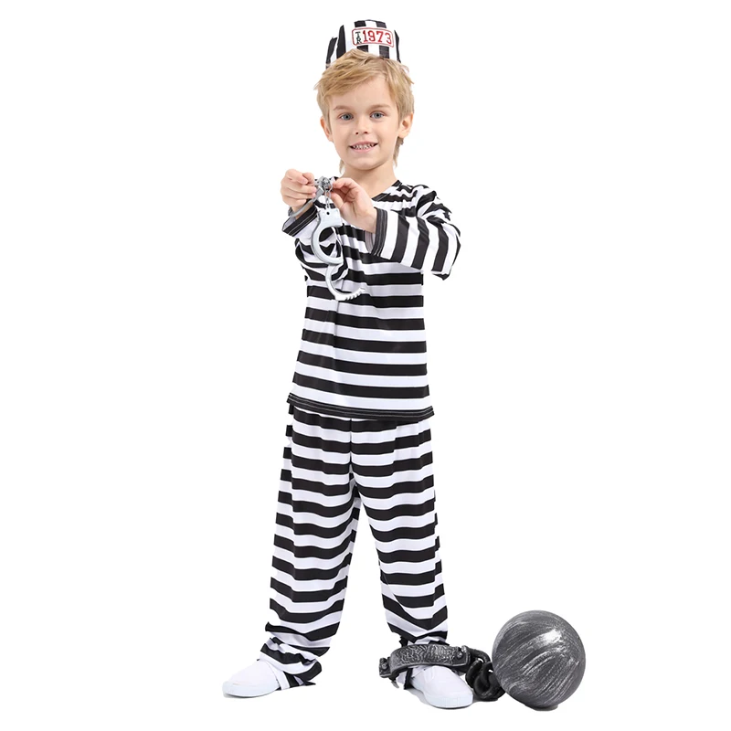 Carnival role play prisoner black and white costume convicts or inmates uniform for kids