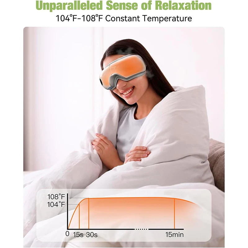 Smart Heated Eye Massage Glasses with 6 Mode Bluetooth for Migraines Improve Sleep Eye Massager