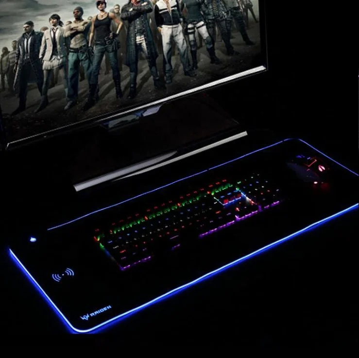 Компьютерный коврик для мыши игровой большой RGB с беспроводной