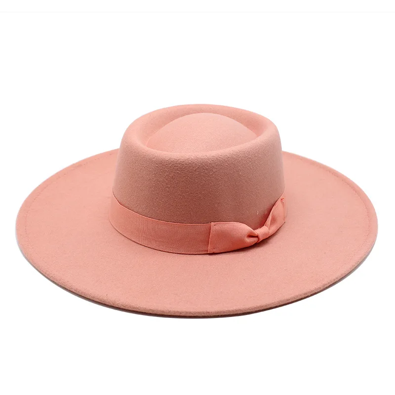 9.5cm Autumn Winter Unisex Women Fashion Trend Wool Felt Black Boater  Wide Brim Fedora Hat for Boutique