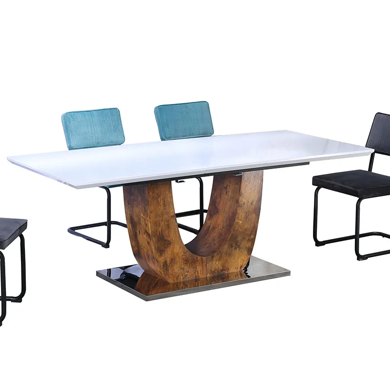Antique wood design dining table for 6-10 seater MDF high gloss