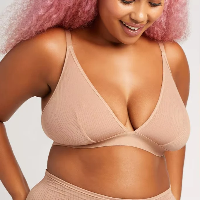 Womens Wireless Padded Girl Hot Sexy Photos Plus Size Seamless Bra Women Low Back Whipped Triangle Bra