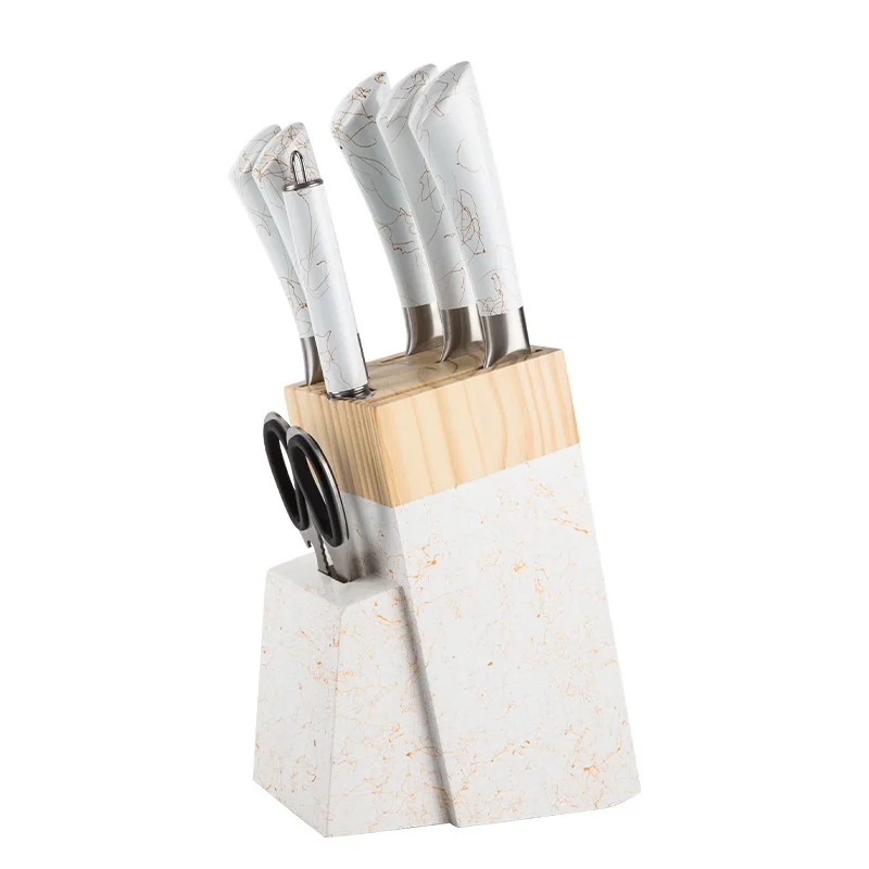 8-Piece Knife Set With Wooden Base Horseshoe Hollow Handle Stainless Steel Knife Set Spot Wholesale Kitchen Knife