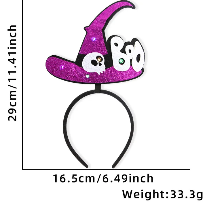 2024 New Halloween Hair Hoop Luminous Party Decoration Bat Headband with lights