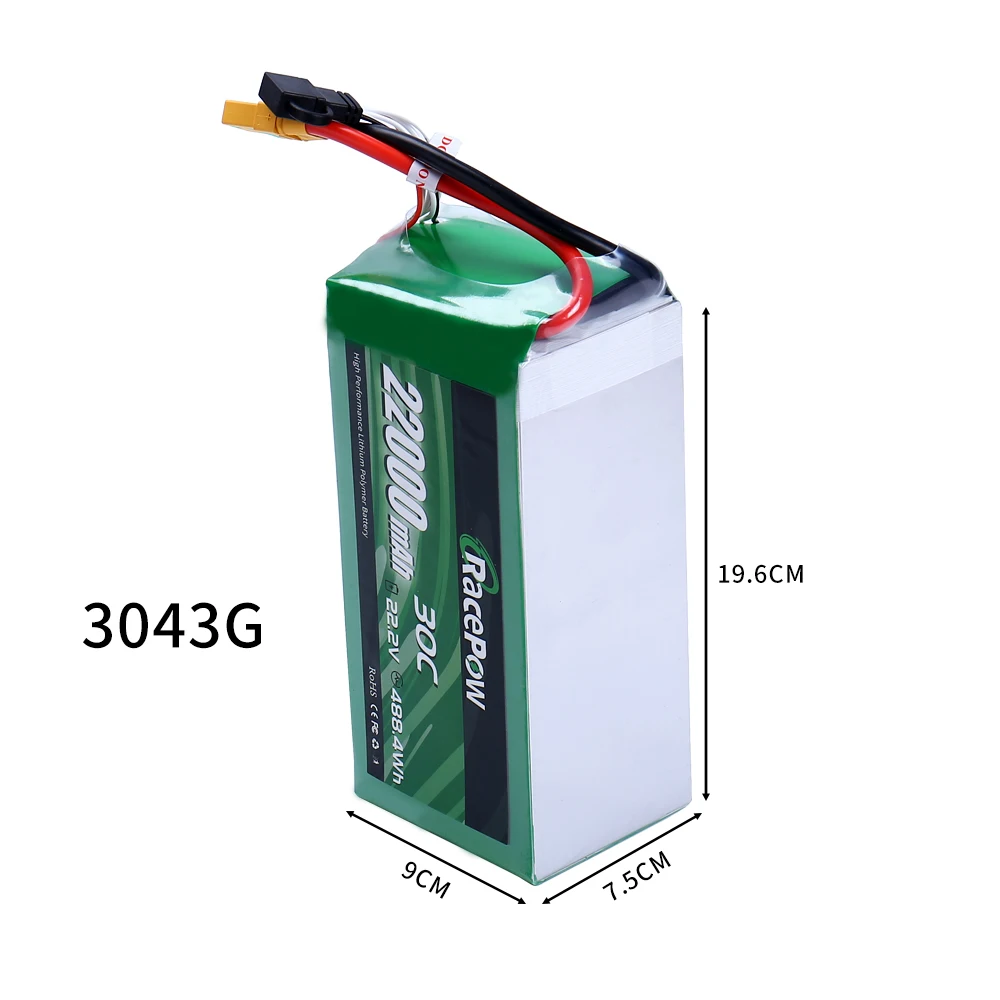 Racepow 6S 22000mah 30C Sprayer Drone Agricultural UAV 22.2V 30C Lithium Ion Batteries High Power 22.2V 6S Lipo Battery