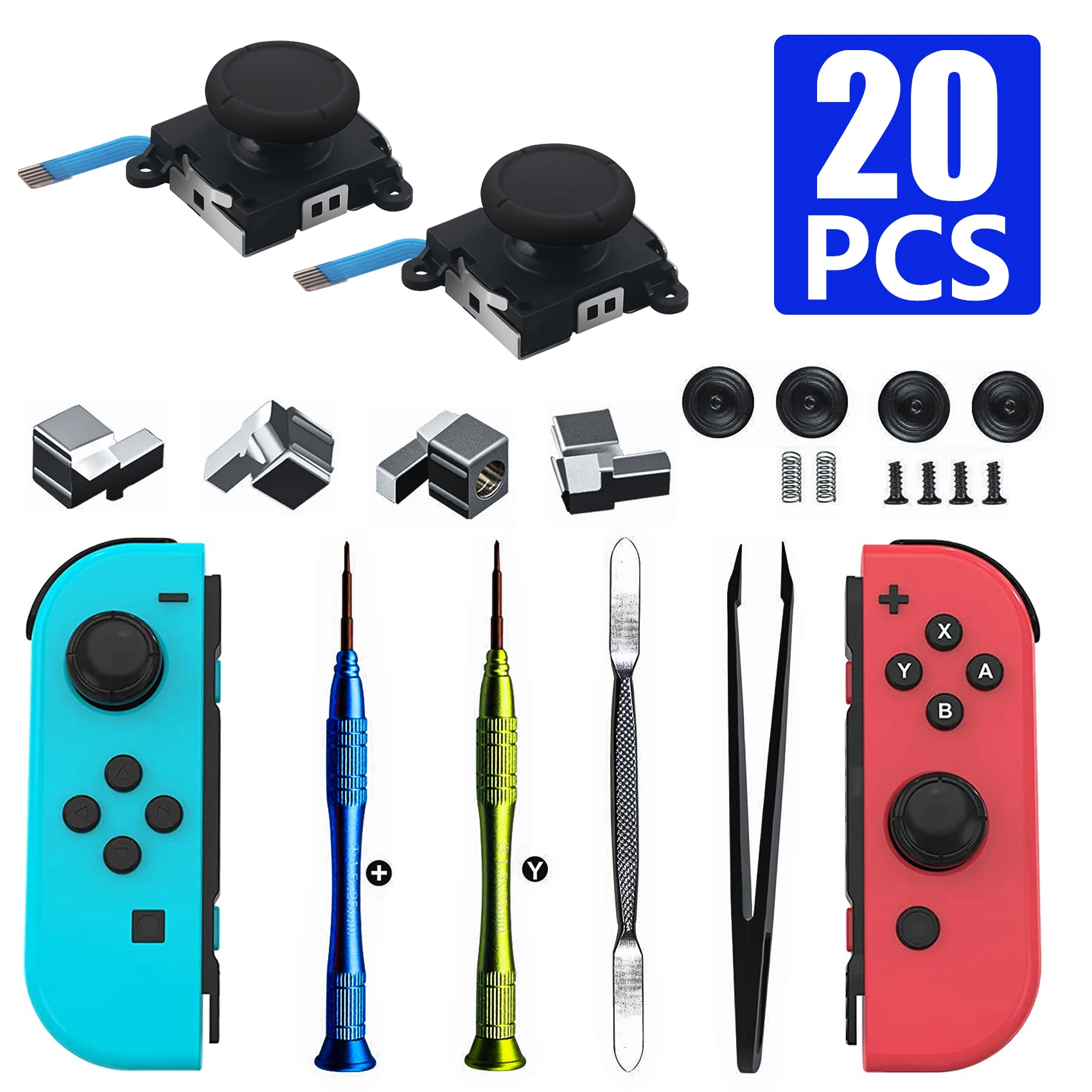 AOLION 20 in 1 Joystick Replacement 3D Analog Joysticks for Nintendo Switch and lite and Thumb Stick Repair Kit