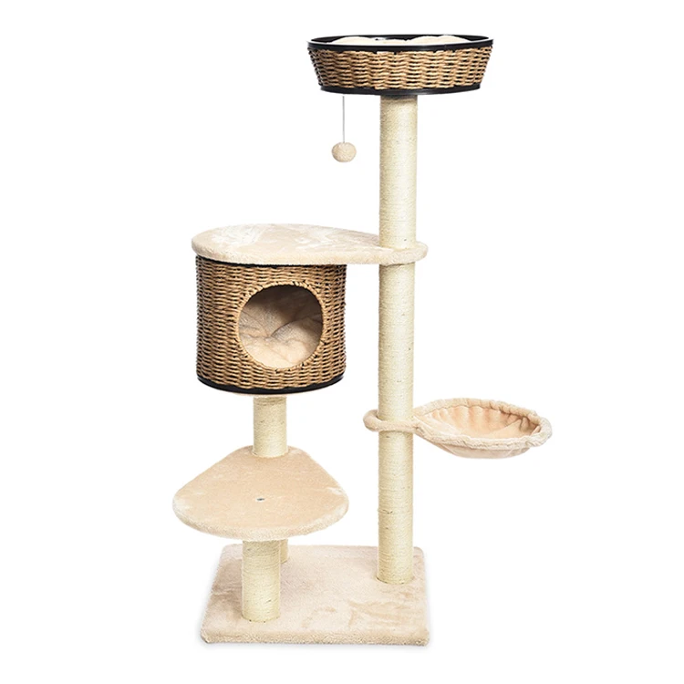 Good quality hand craft rattan wicker Cat Tree Rattan Cat furniture