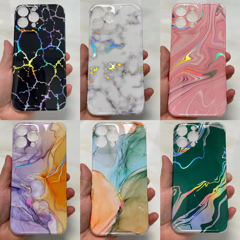 New Laser Marble Pattern Glossy Tpu Phone Case For Samsung Note 20 A51 A71 A52 A12 S21 S22 plus ultra