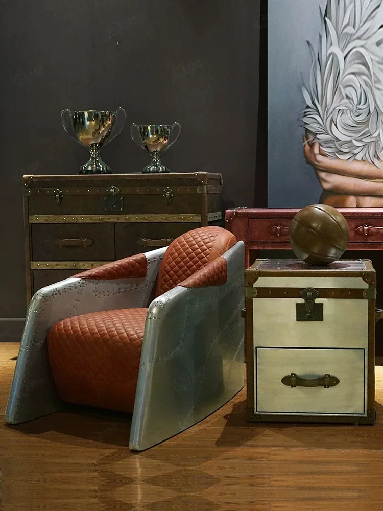 Industrial Style vintage Retro Leather American Accent Armchair