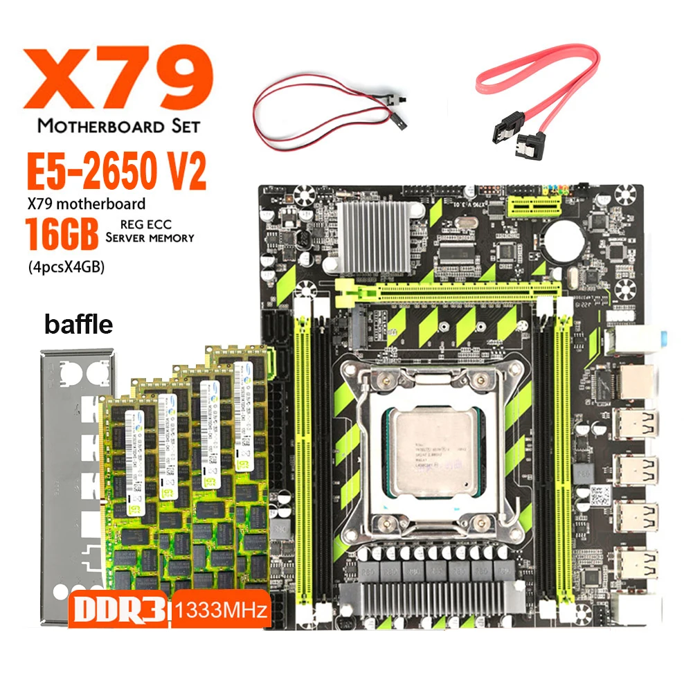 Комплект материнской платы X79G X79 с LGA2011 Combos Xeon E5 2650 V2 CPU 4 шт. X 4 ГБ = 16 Гб ECC память, новый бренд