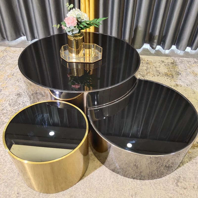 Luxury Coffee Tables Round Living Room Tables Black Marble Glass Coffee Table