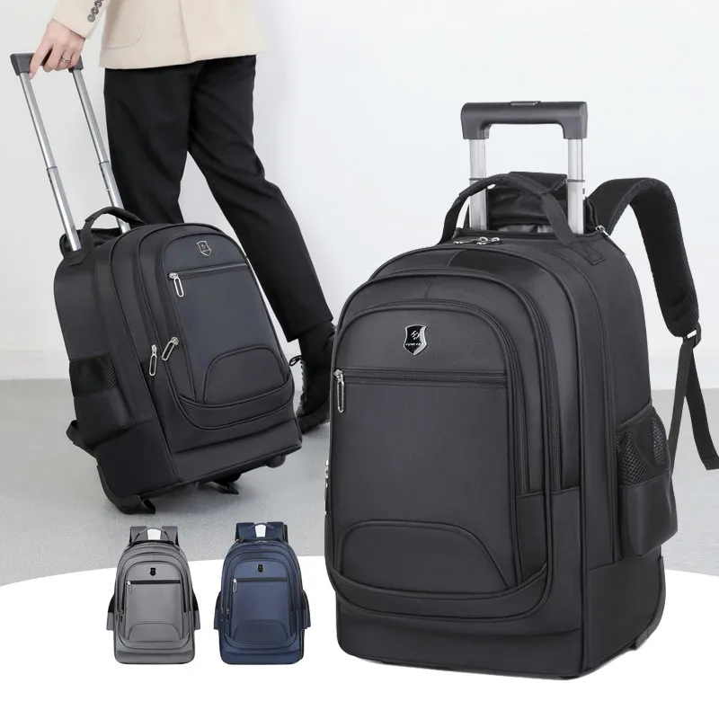 2024 New Arrival Unisex Grey Large 17 Inch Business Laptop Back Pack Mens Waterproof Trolley Backpack With Wheels For Travel