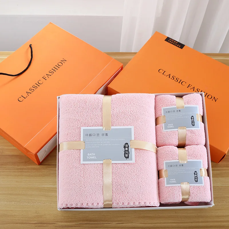 Coral fleece water absorbent towel set microfiber super soft 3 pieces towel set in gift box face/bath towel