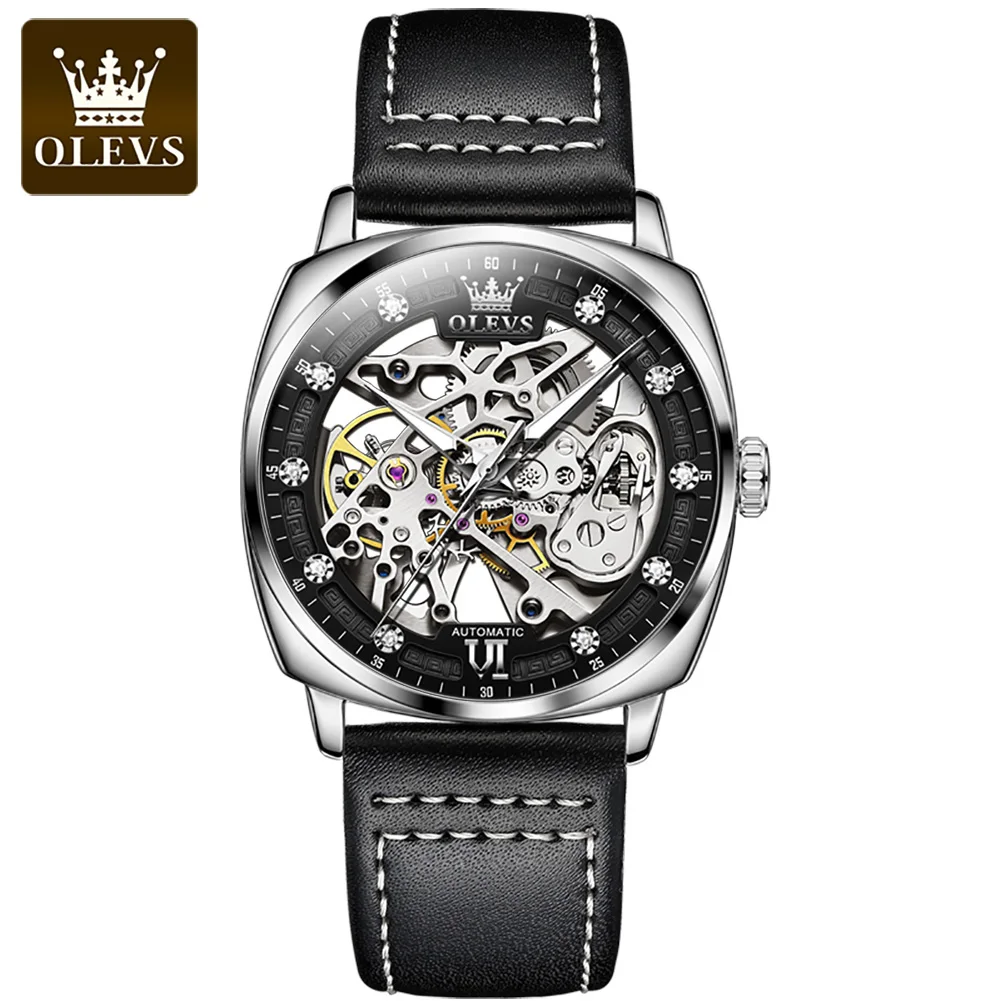 Olevs 6651 Hot Sale China  Suppliers Custom Logo Low Moq Fashion Wrist Quality Square Automatic Mechanical Luxury Watch