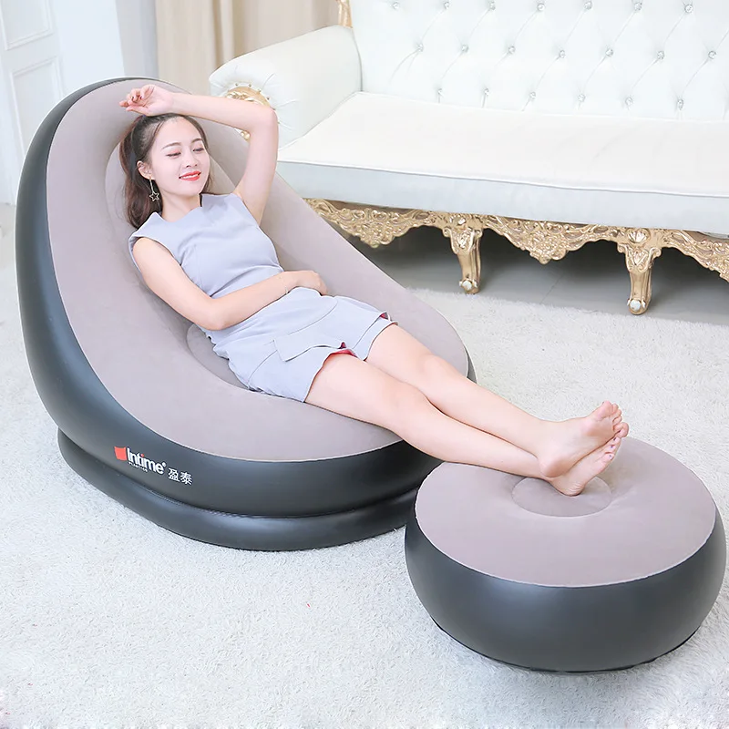Inflatable combination single sofa bed lazy sofa lunch break lounge chair rest with pedals stool