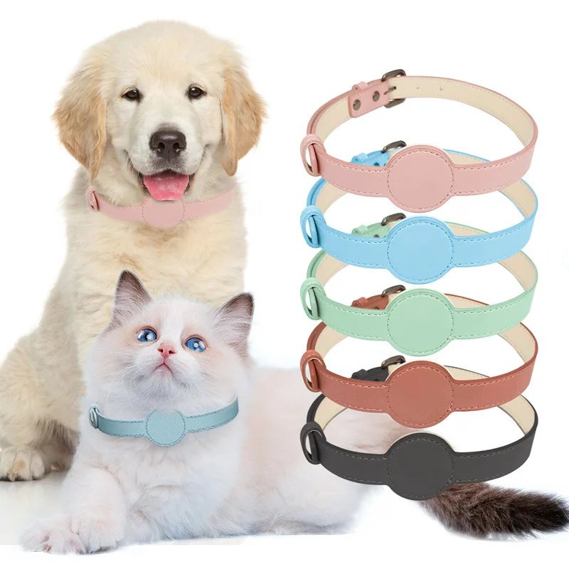 Dog Collar GPS Tracker Collar for Pets Protective Tracker Waterproof Air Tag HY Rolled Leather Dog Collar Leather Leash 5 Colors