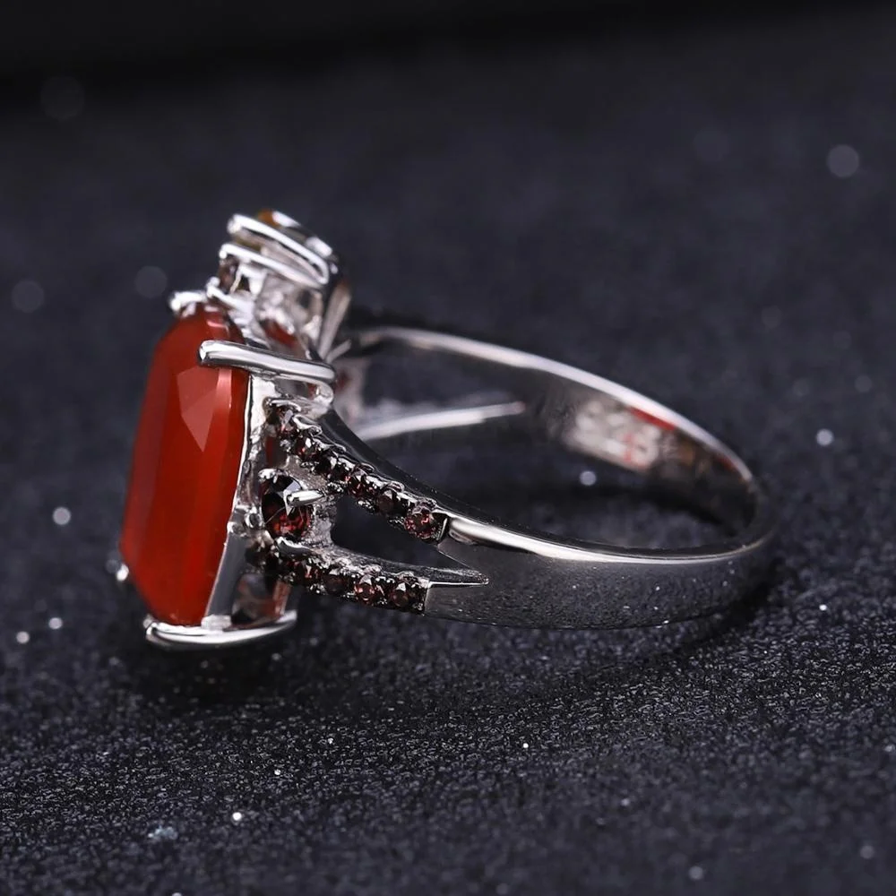 Abiding 925 Ring Drop Shipping Natural Carnalian Smoke Quartz Stone Sterling Silver Handmade Jewelry Rings For Women Wedding