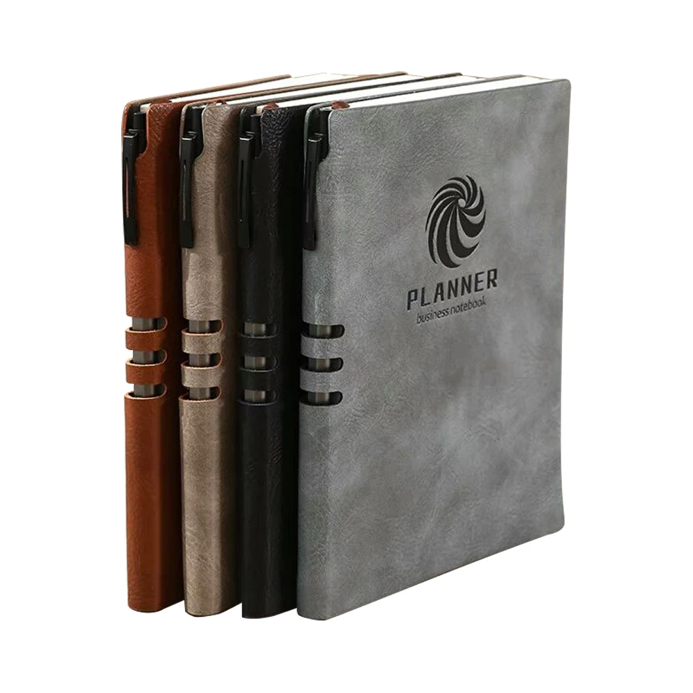 custom  business   a5  pu  leather  hardcover  agenda notebook with  pen  and  custom  company  logo