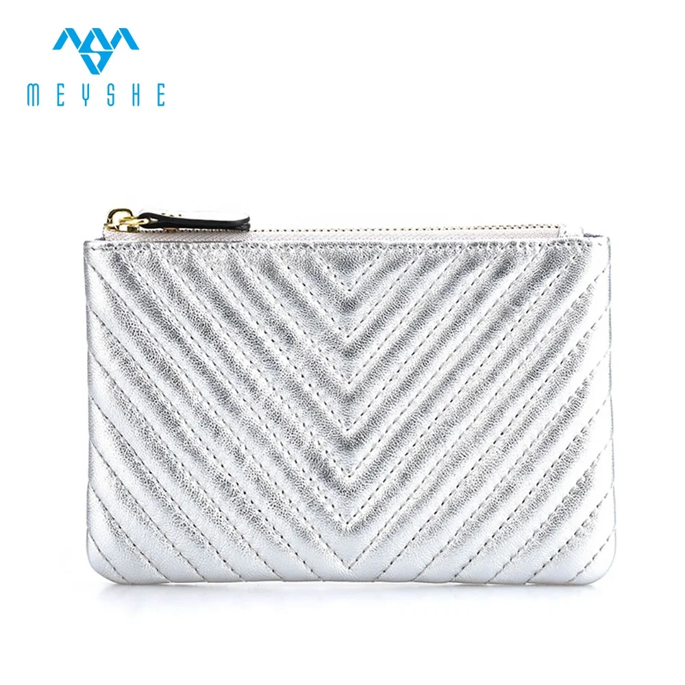 Hot sale high quality silver genuine leather customize change purse