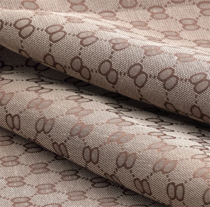 Double G polyester jacquard fabric for making bag English words logo jacquard fabric for shoe bag hat