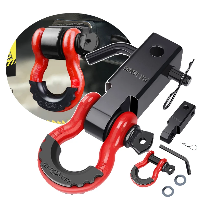 Trailer Hitch 4X4 Accessories 3/8 Car Breaking  Strength 48000 Towing Shackle Hitch Aluminum Bow D Ring Shackle Receiver