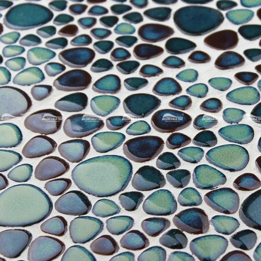 Wholesale Glazed Green Irregular Ceramic Pebble Mosaic Tile For Bathroom Shower Swimming Pool
