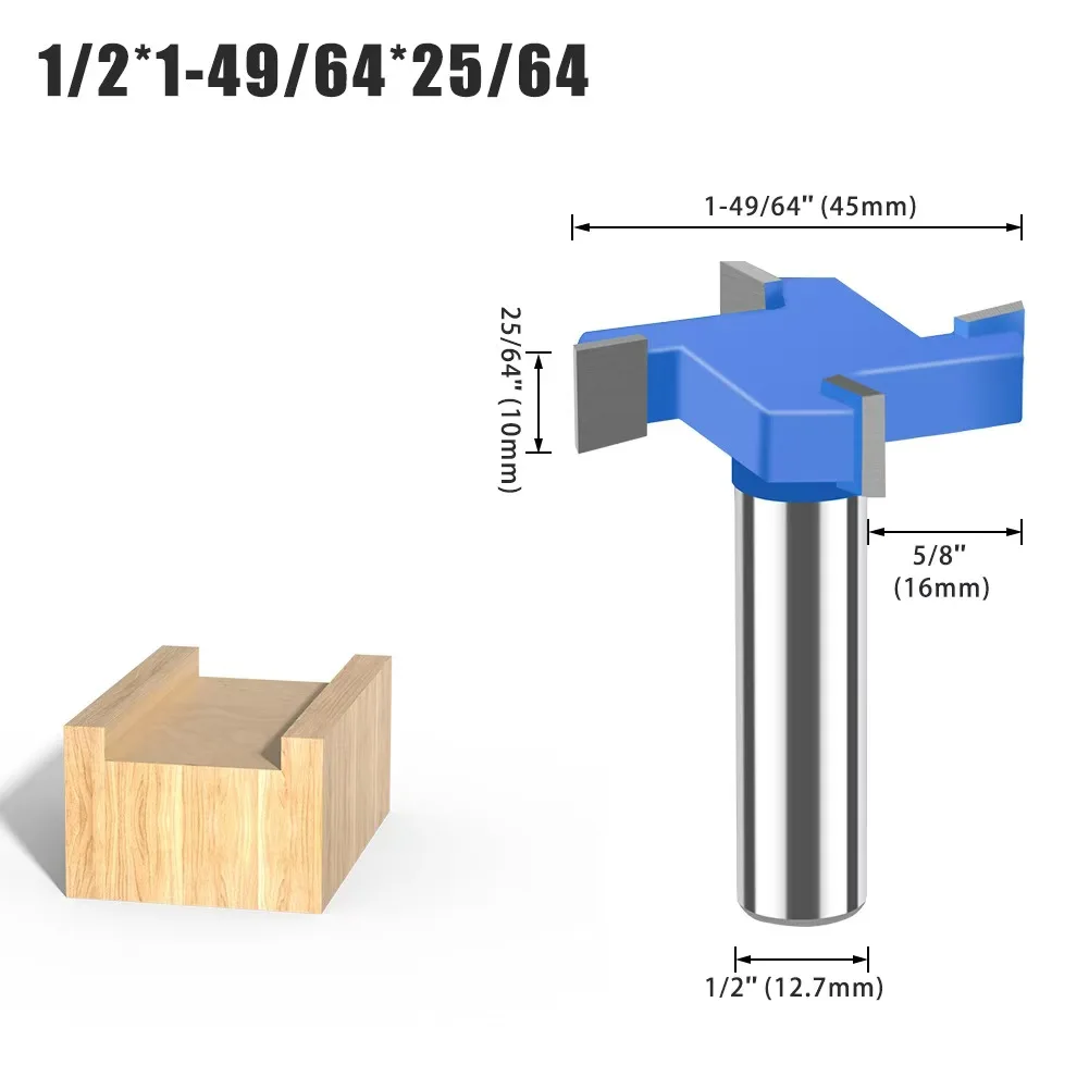 8mm 12mm 12.7mm Woodworking Router Bit 6 teeth T Slotting Milling Cutter Spoil board Surfacing T slot Router Bit