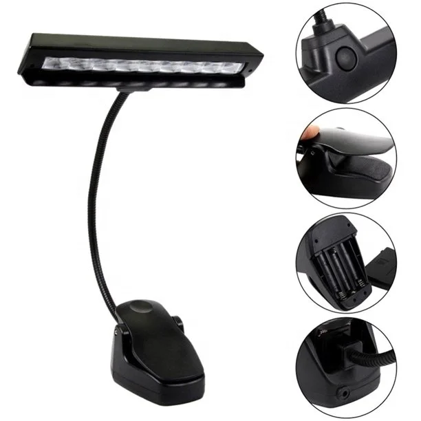 Flexible 9 LEDs Clip-On Orchestra Music Stand Piano Lamp Light with US Adapter (Color: Black)