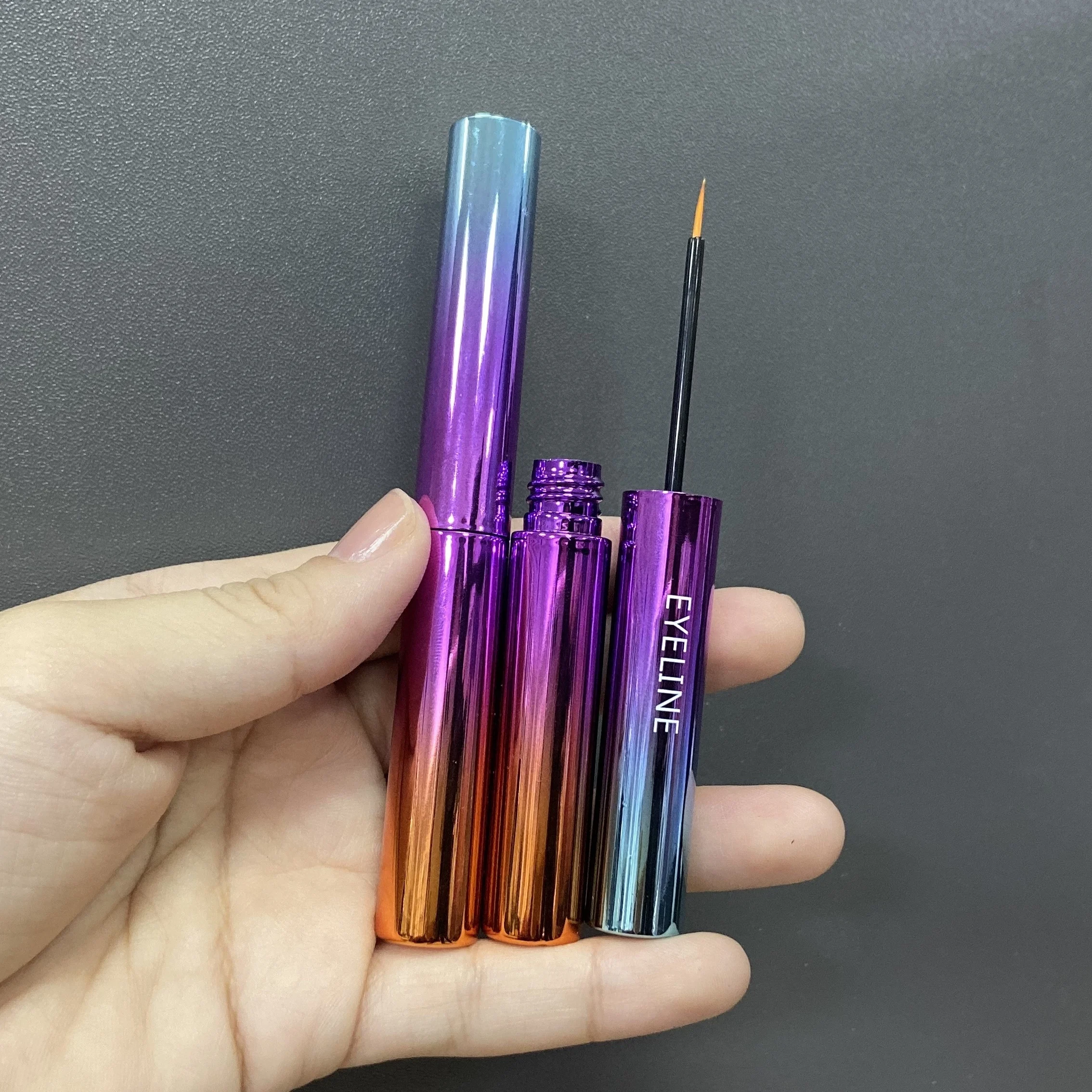 6ml luxury metallic purple empty eyelash growth serum gold liquid eyeliner tube skinny slim mascara tube with small little brush