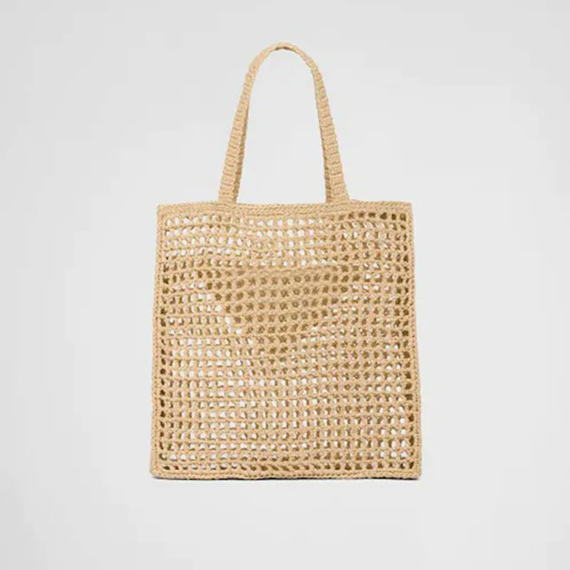 2023 brand mesh beach woven one-shoulder ladies handbag environmental protection paper rope grass hand woven bag