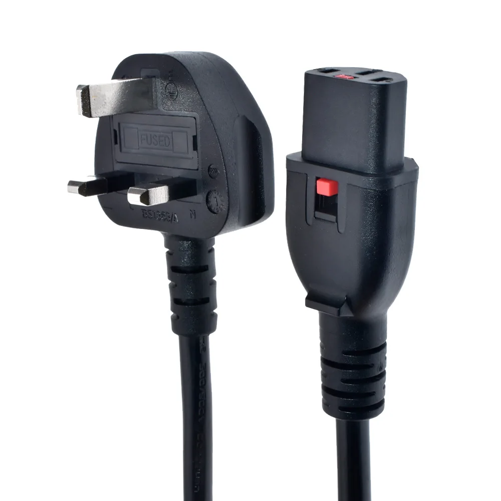 UK BS1363 Plug to Locking C13 Connector Power Cord, Heavy Duty Computer Power Cord Extension 13A 250V, 3G1.5mm Wire Gauge