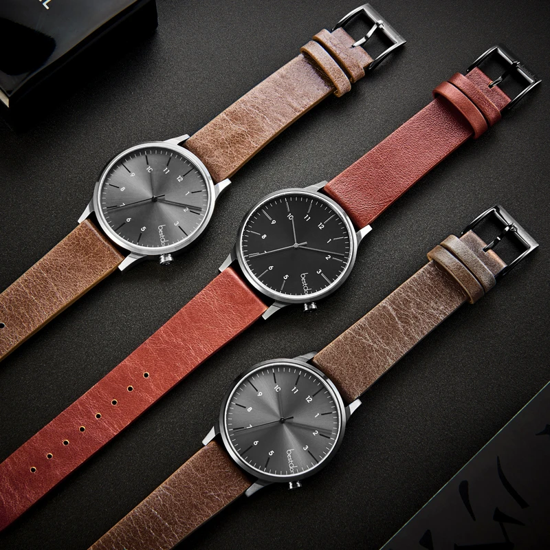 High quality minimalist mens genuine leather strap japan quartz movement custom logo brand watches
