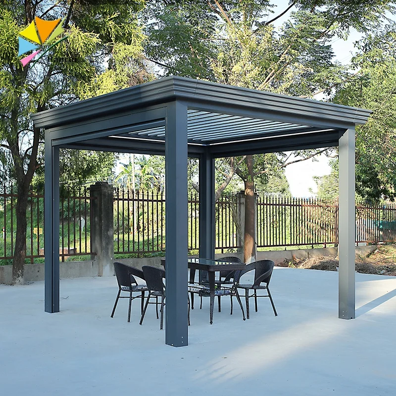 custom-designed garden gazebos pergolas aluminium bioclimatic electric louvers  pergolas with side curtains outdoor
