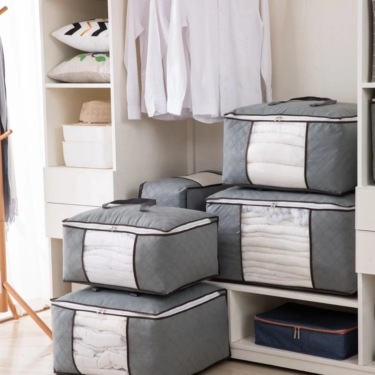 amazon hot sell 3 Pack Large Capacity Thick Fabric Clothes Storage Bag Foldable Zipper Organizer with Reinforced Handle