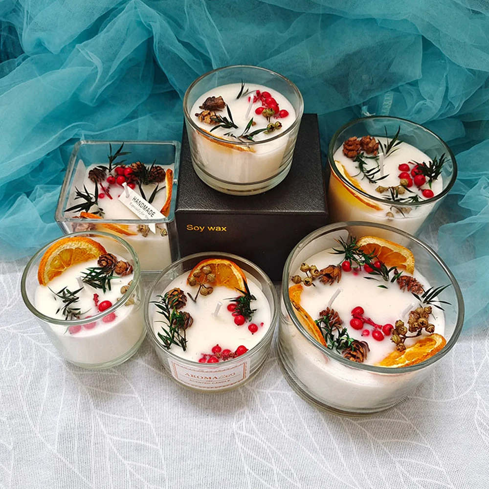 Wholesale 100% natural soy scented candle in glass candle jar with lid