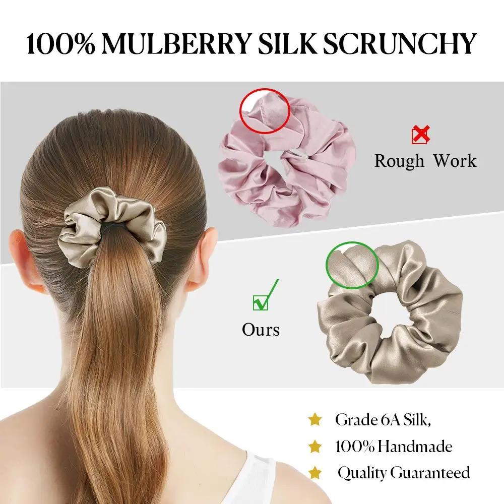 Custom Logo Hair Bands For Ponytail Holder 100% Silk Hair Scrunchies Set Oversized Hair Scrunchies Silk
