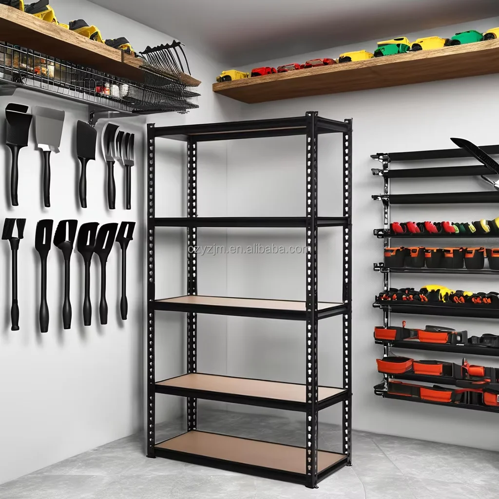 Factory Direct 5-Tier Metal Garage Shelf for Workplace Storage and Garden Tool Holding