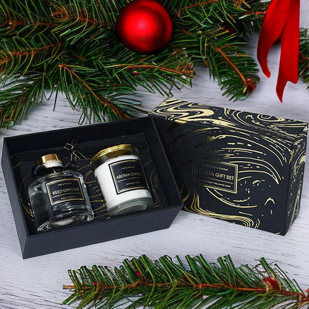 Wholesale of Platinum Black Gold Fireless Vine Stick Aromatherapy Candle Gift Box Set by Manufacturer as a Gift for Companions