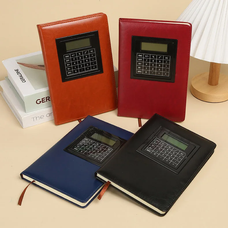PU leather cover Multi functional Colorful Business A5 promotion gift logo diary Notebook With 8 Digits Calculator