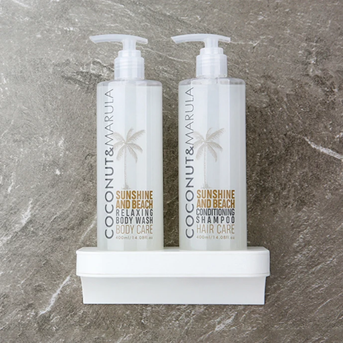 New Design Magic Magnet Lock 400ml Capacity PET  Plastic Bottle Double Chamber Wall Mount Hotel Shower Gel Dispenser