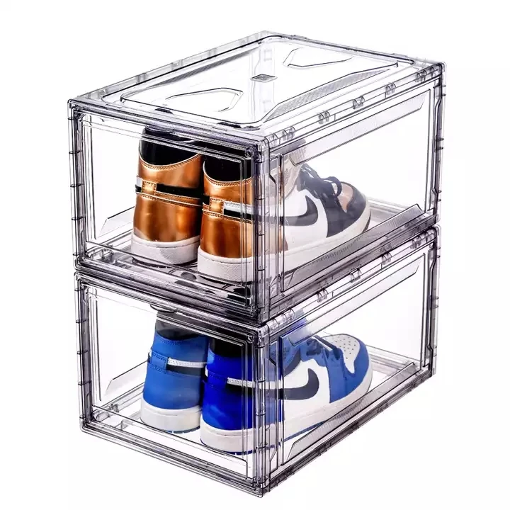 Wholesale Plastic Clear Storage Shoes Box Side Open Acrylic Dustproof Basketball Shoe Box For Storage