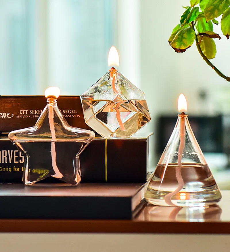 VGT Hand Blown Decorative Table Glass Oil Lamp With safe burning oil and accessories gel candles
