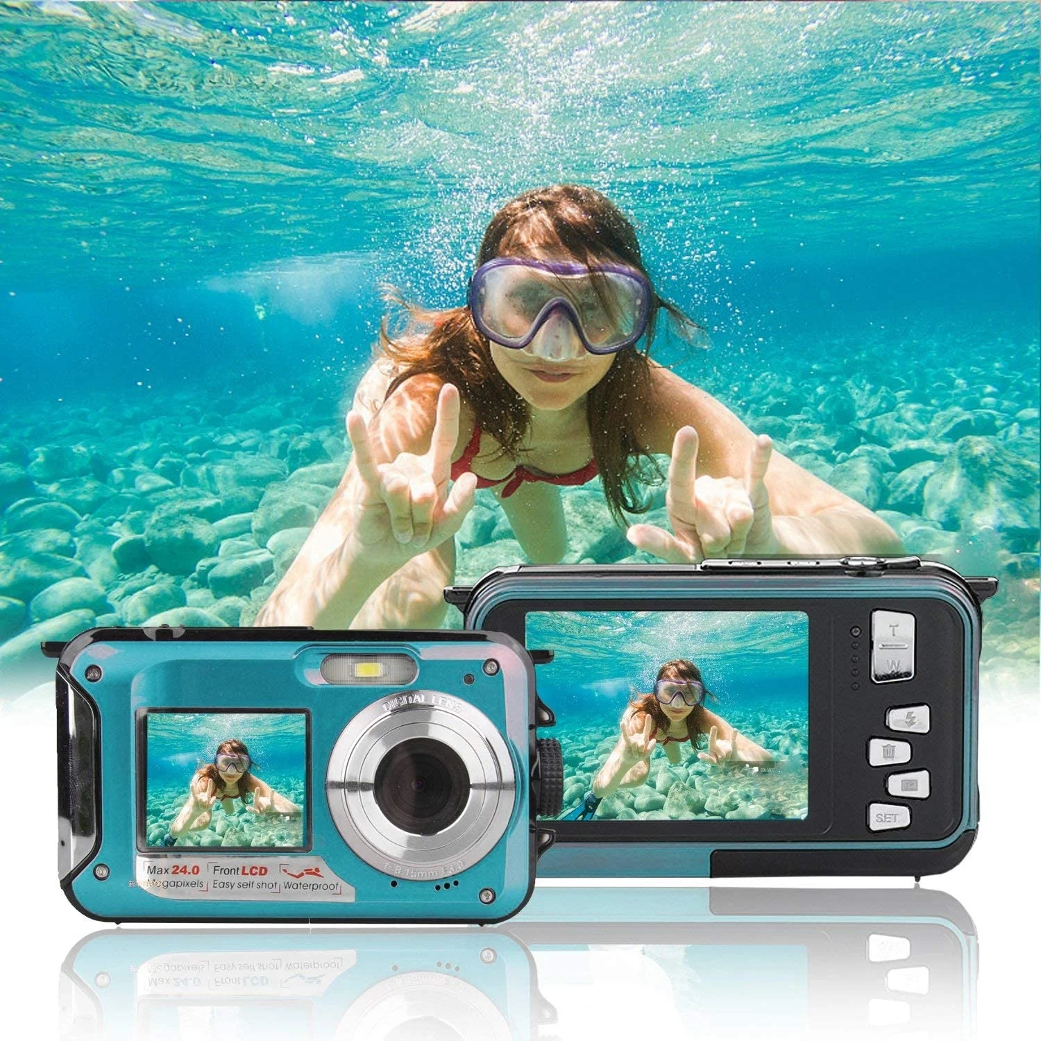 AMZ Hot Waterproof Digital Camera Underwater Full HD 2.7K 48 MP Video Recorder Selfie Dual Screens Flashlight for Snorkeling