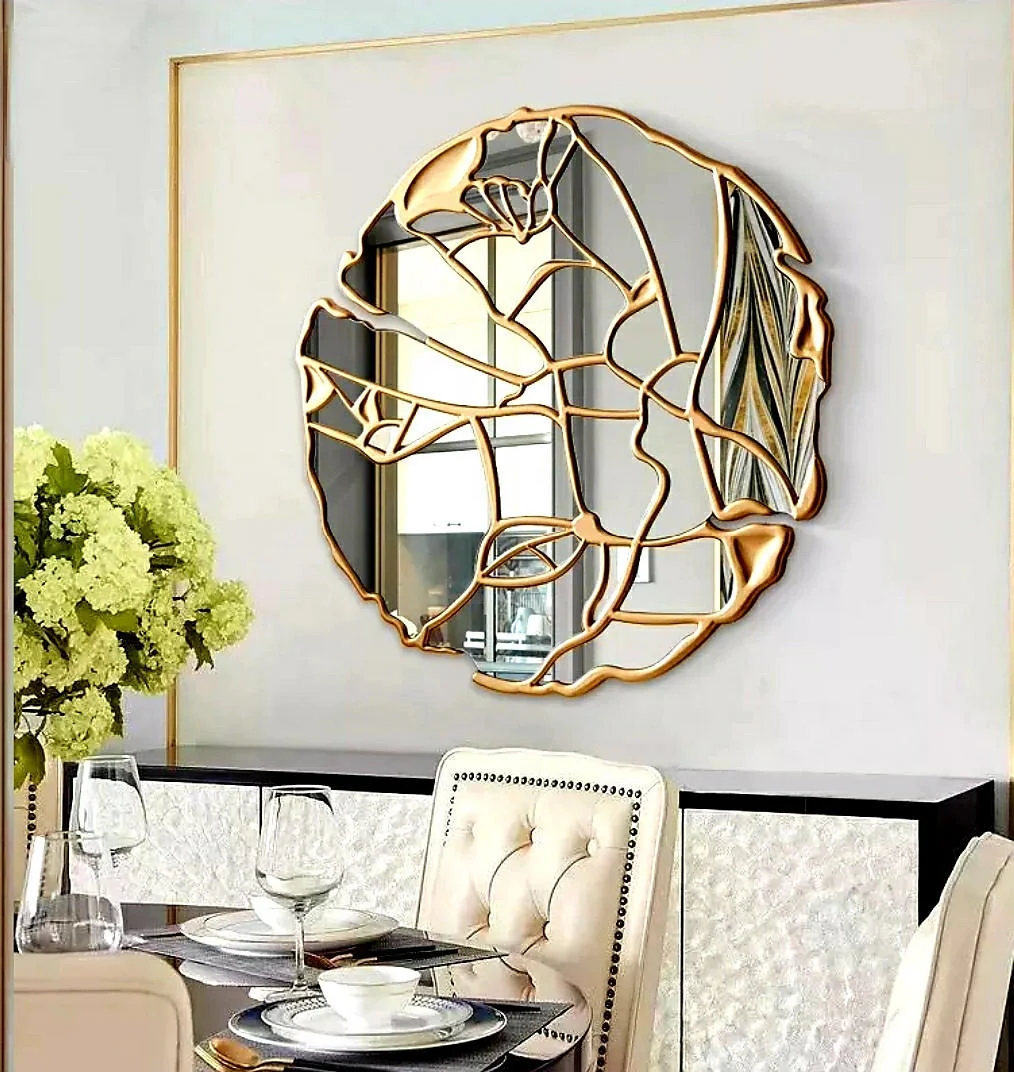 3D modern golden leaf decorative wall mirror
