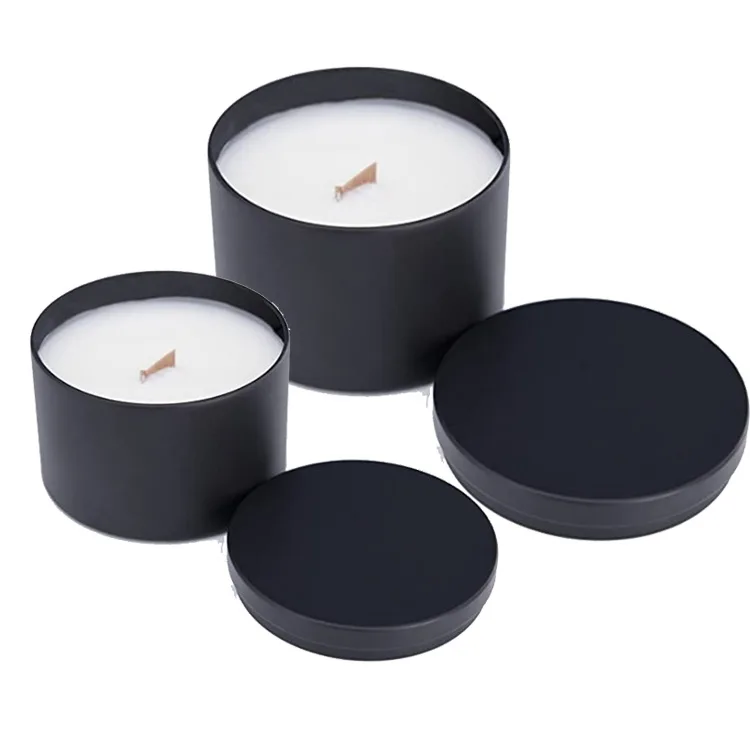 4oz 8 oz Seamless Empty Tinplate Box Tins Cans Candle Tin Container Metal Matte Black Scented Soy Candle Jars with Lid
