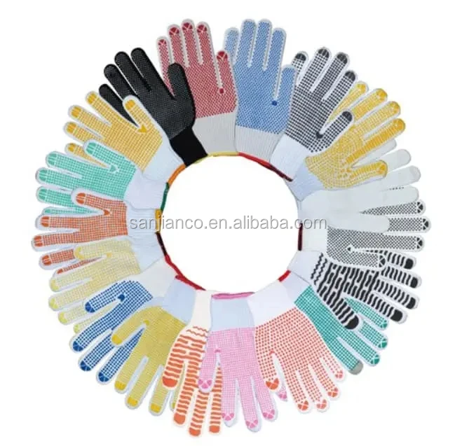 Colorful Cotton Knitted Safety Gloves PVC Dotted Protective Cotton Gloves for Women
