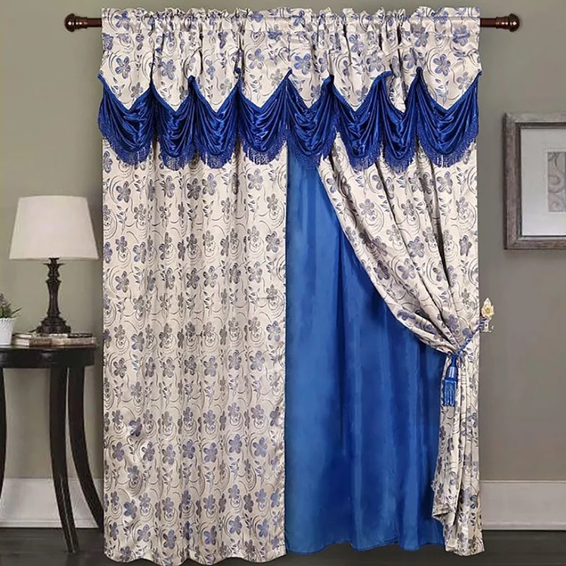 American Floral designs door curtain Ready made hot sale Double layer Jacqua valance curtains for home windows