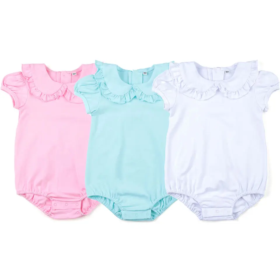 Monogrammed  newborn baby girl cup sleeve pan collar rompers  bodysuit infant  girl ruffle bubble clothing2023