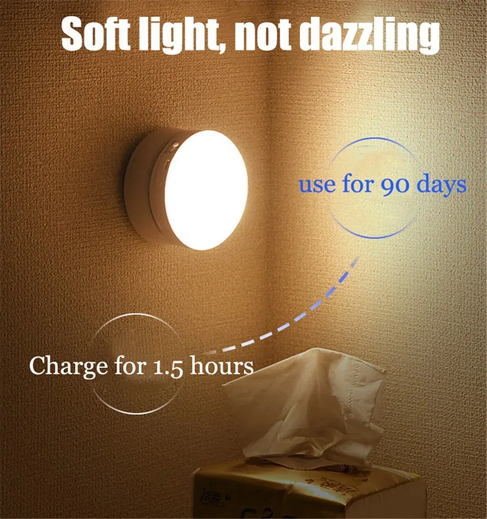 360 degree  Magnetic attraction base without dead corners Automatic wireless human body sensing light short charging time